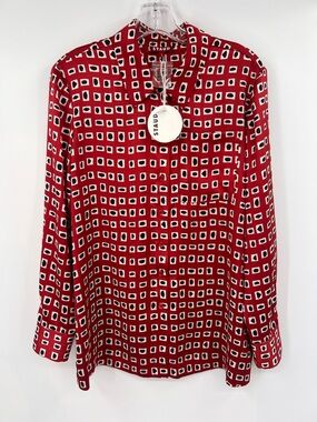 STAUD satin Red Geometric pattern Button down shirt
